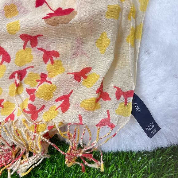Gap Yellow Red Floral Fringe Scarf One Size - Picture 5 of 6